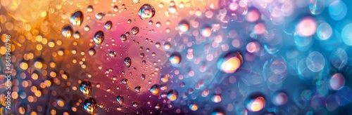 Raindrops On A Glass Window With A Colorful Blurred Background