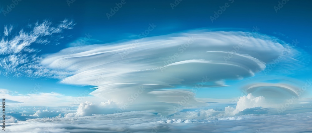 Panoramic close-up, high detail scan of lenticular cloud material, Generative AI Panoramic close-up, high detail scan of lenticular cloud material, Generative AI