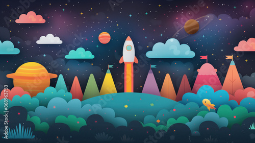 Cute planet background for children in bright colors Illustration concept for a book or advertising