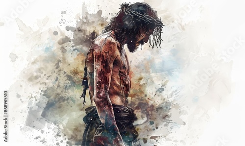 Jesus is condemned to death. Digital watercolor painting, Generative AI