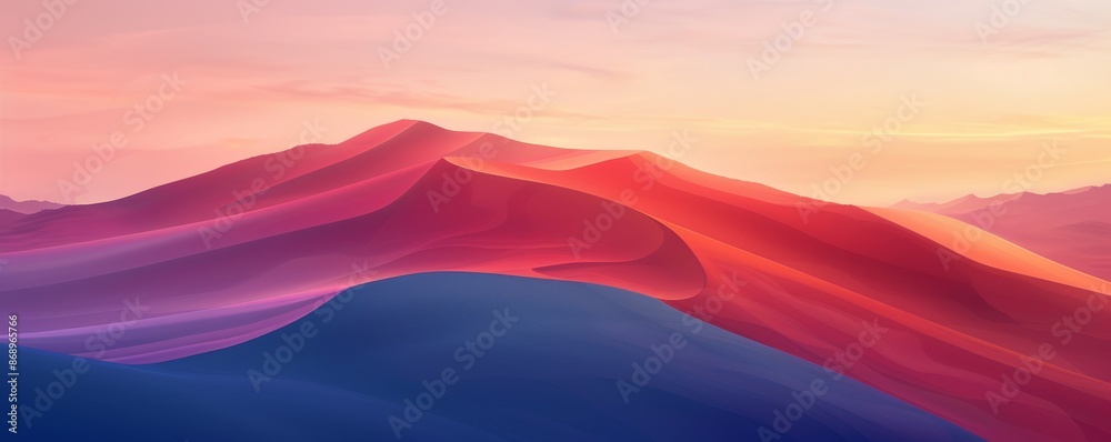 Stunning abstract landscape with vibrant red and blue mountains at sunrise Stunning abstract landscape with vibrant red and blue mountains at sunrise