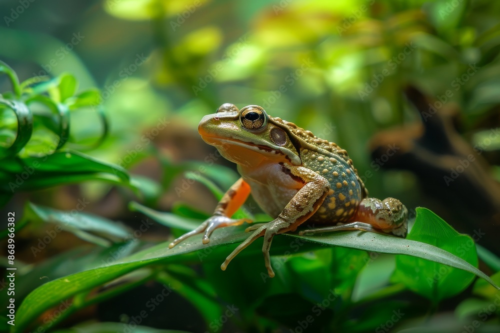 Full body view of African Clawed Frog on leave in natural habitat, full body shot, full body View Full body view of African Clawed Frog on leave in natural habitat, full body shot, full body View
