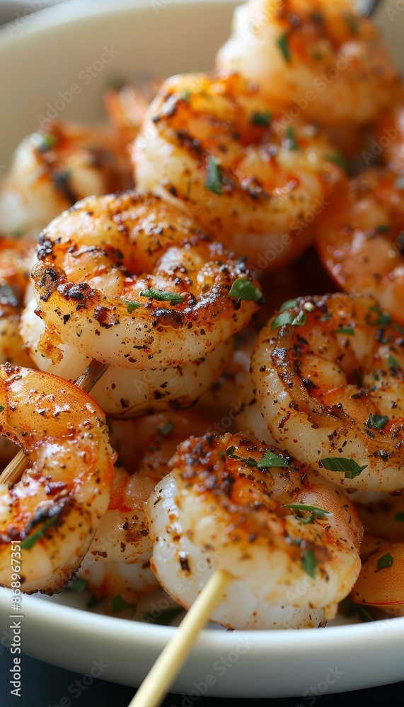 Grilled shrimp skewer   a succulent seafood delight for grilling enthusiasts and seafood lovers