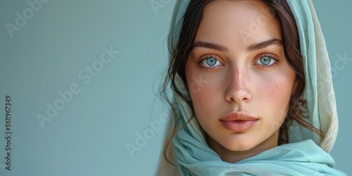 Portrait of a beautiful young biblical woman with copy space, Generative AI photo