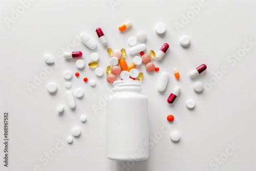 Vitamin supplements for health, on white background, Generative AI photo