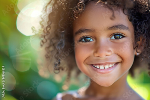 Young girl's radiant smile showcases pure happiness and innocence © Venka