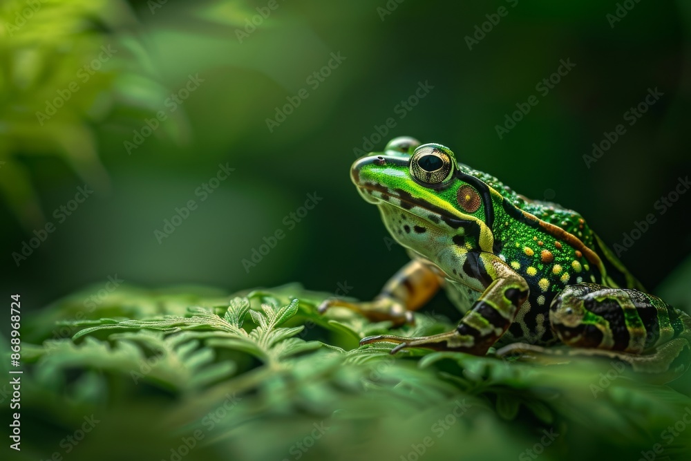 Northern Leopard Frog, Macro,Left side view Northern Leopard Frog, Macro,Left side view