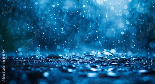 Raindrops Falling On A Wet Surface During A Nighttime Rainstorm
