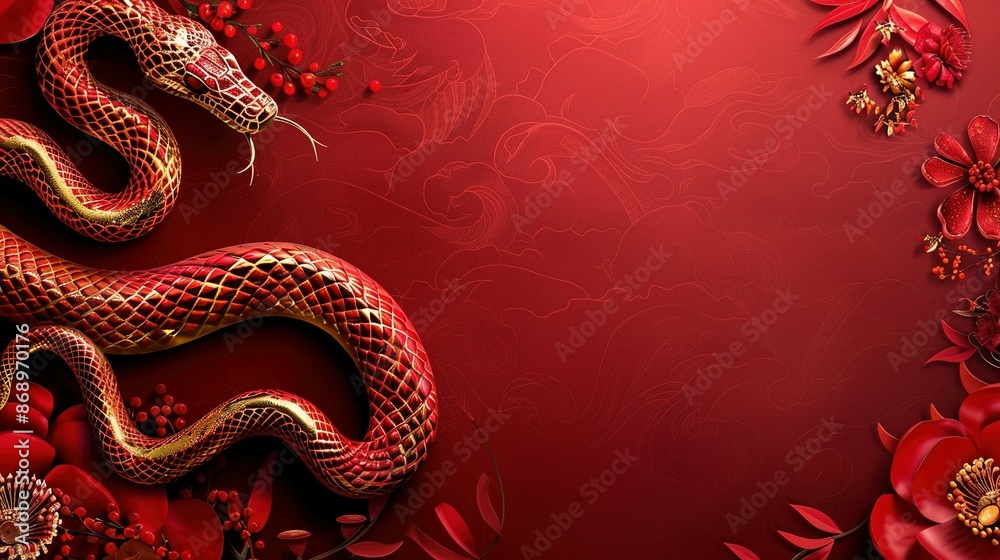 Obraz premium Snake Zodiac Sign in Happy Chinese New Year 2025 Background with Text Space