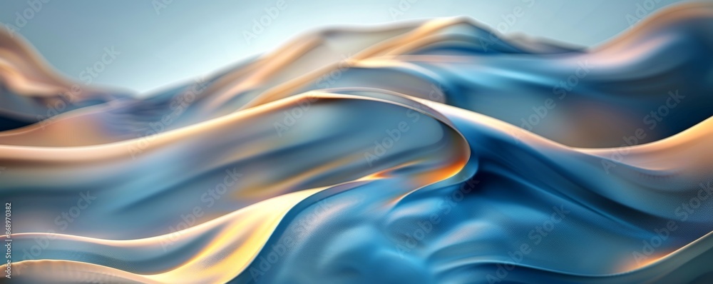 Abstract waves of blue and gold creating a fluid and tranquil landscape