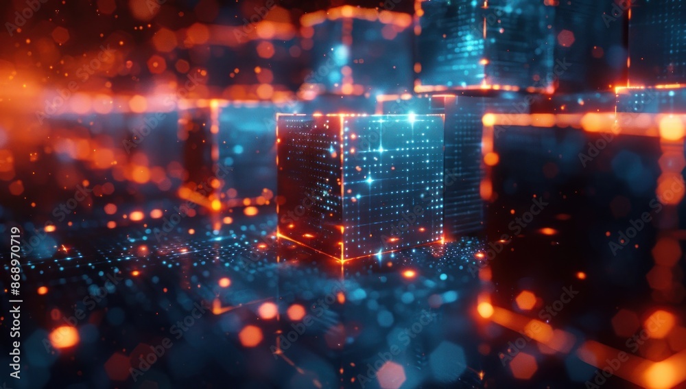 Obraz premium Abstract Digital Cubes with Glowing Lights