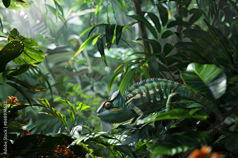 Create a photorealistic image of a lush jungle scene at midday, with the main object, with generative ai Create a photorealistic image of a lush jungle scene at midday, with the main object, with generative ai