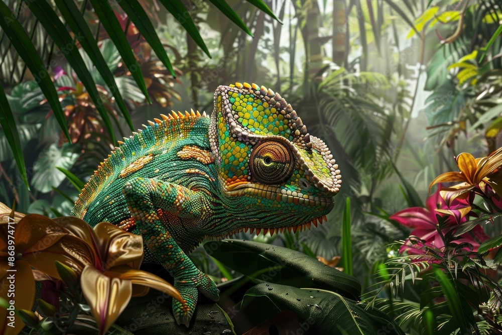 Obraz premium Create a photorealistic image of a lush jungle scene at midday, with the main object, with generative ai