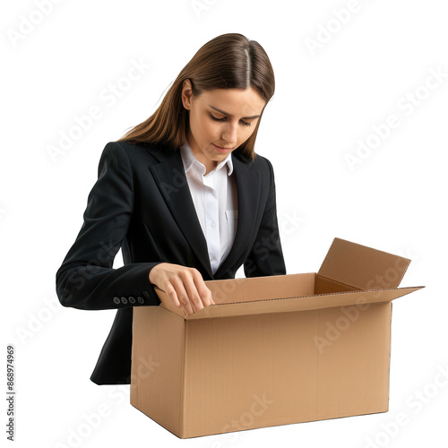 business woman holding a box isolated on a white background