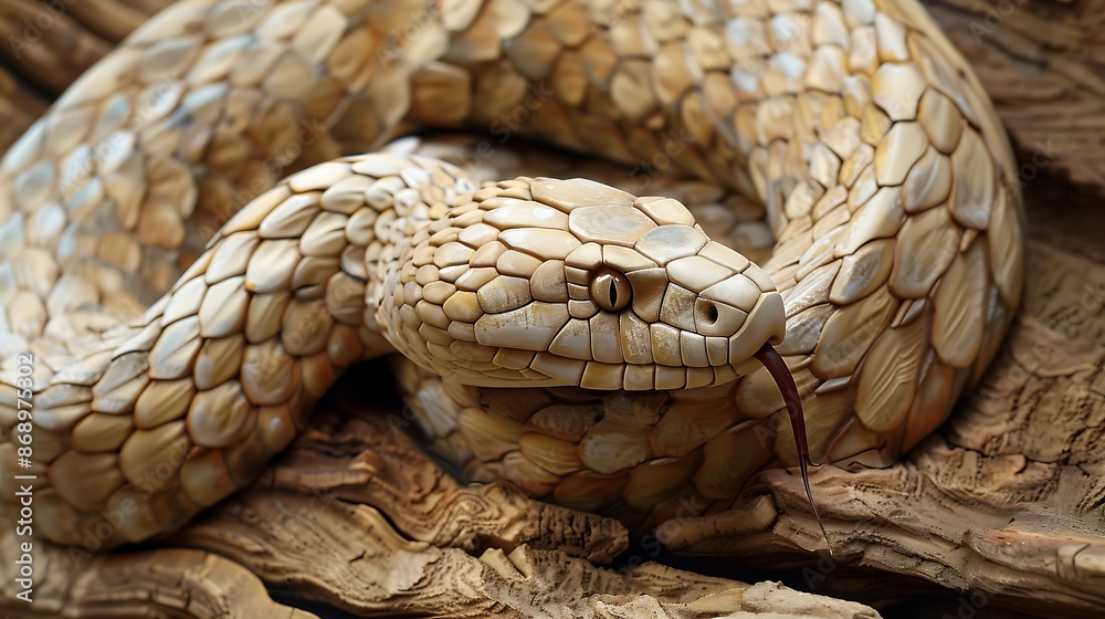 Obraz premium Temple pit snake on a wooden item very detailed and realistic shape