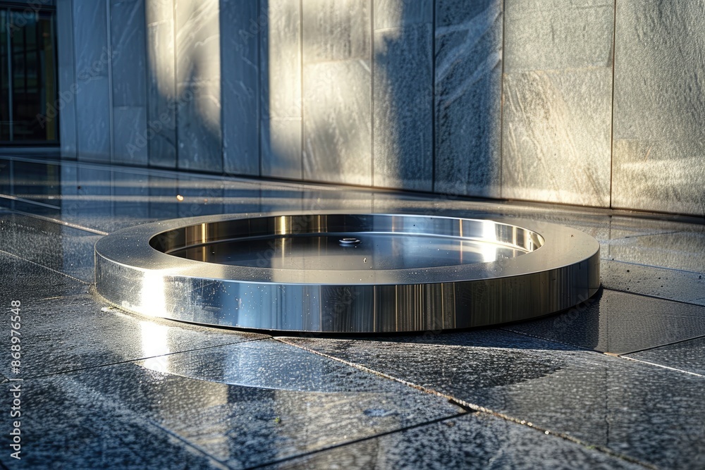 Fototapeta premium a stainless steel round podium with generative ai