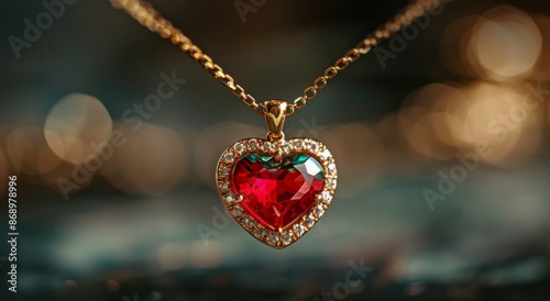 Gold Chain With Red Heart Pendant