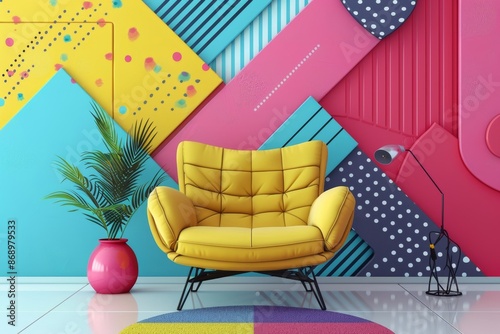 Contemporary pop art with dynamic 3D elements and trendy patterns