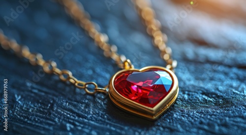 Gold Chain With Red Heart Pendant