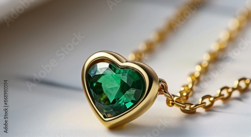 Gold Heart Pendant Necklace With Emerald Gemstone