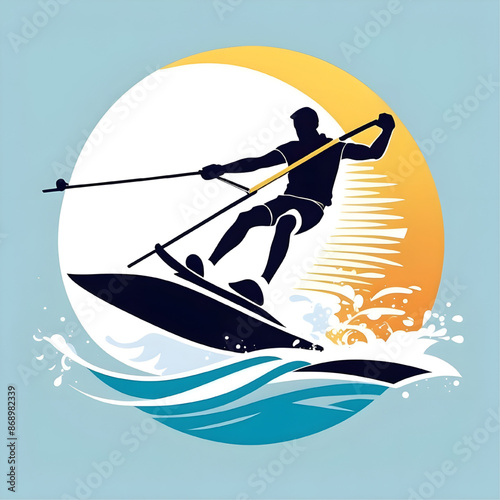 Wakeboarding into the Sunset: Silhouette of a wakeboarder against a vibrant sunset, riding the waves with skill and grace.
