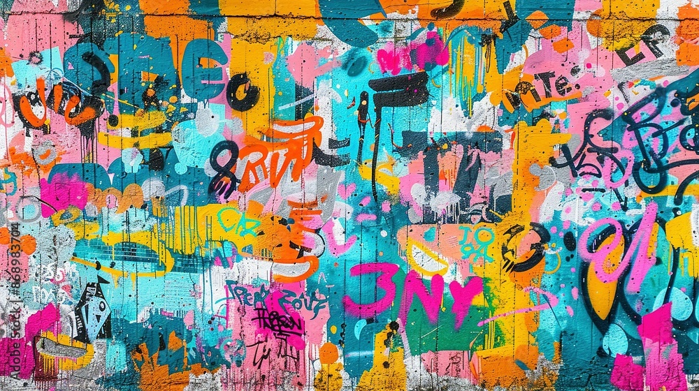 Colorful Graffiti Pattern in Seamless Design on Weathered Concrete Colorful Graffiti Pattern in Seamless Design on Weathered Concrete
