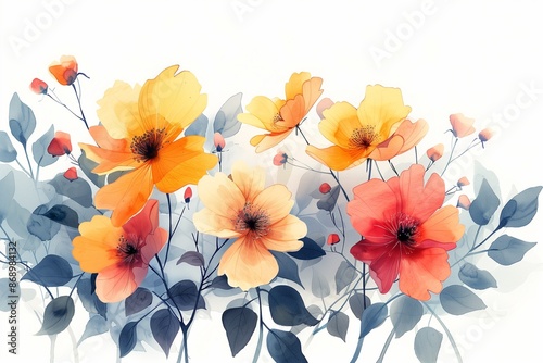 Wallpaper Mural Colorful mellow flowers in water color isolated on white backgrond  Torontodigital.ca