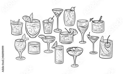 cocktails handdrawn collection