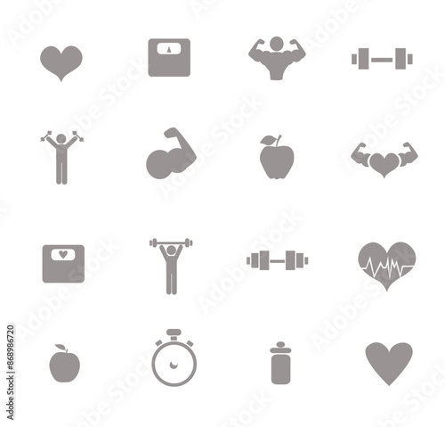 Fitness icons on white background