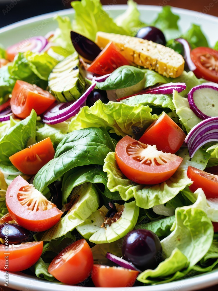 Fresh Salad with Tomatoes, Red Onion, and Lettuce. Fresh Salad with Tomatoes, Red Onion, and Lettuce.