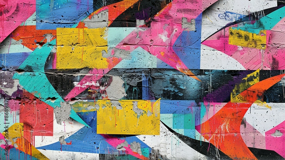 Fototapeta premium Seamless Pattern of Colorful Graffiti on Weathered Concrete