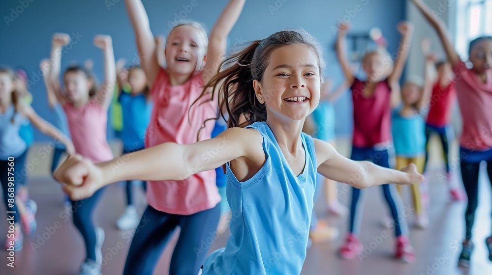 Fototapeta premium A gym class with enthusiastic students engaging in diverse activities, showcasing energy and dedication.