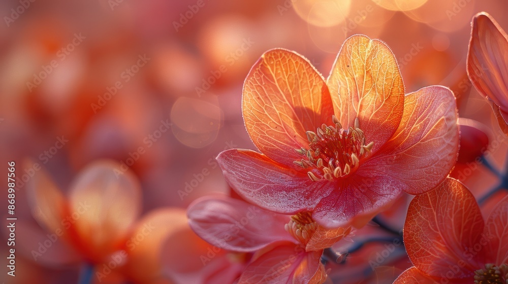 The image shows a red flower with a yellow center. The flower is in focus, with a blurred background. The flower is surrounded by green leaves. The image has a warm and inviting atmosphere. The image shows a red flower with a yellow center. The flower is in focus, with a blurred background. The flower is surrounded by green leaves. The image has a warm and inviting atmosphere.