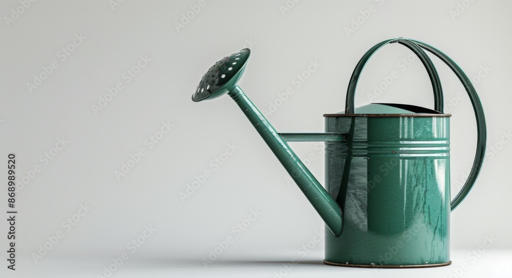 Green Metal Watering Can on White Background Green Metal Watering Can on White Background
