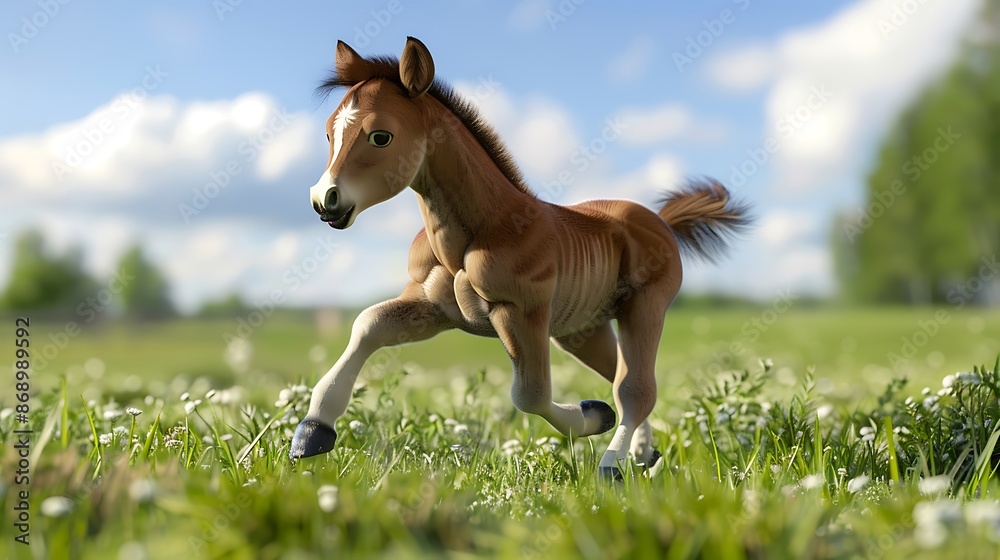 The horse baby running on the grass very detailed and realistic shape The horse baby running on the grass very detailed and realistic shape