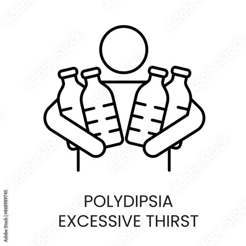 Polydipsia Excessive thirst, symptom in diabetes vector line icon with editable stroke