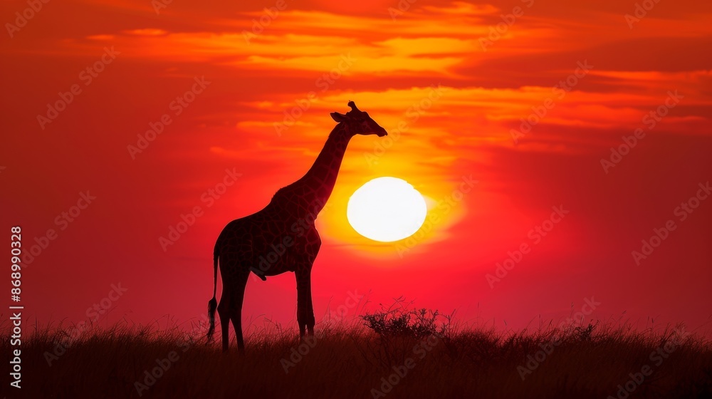 Giraffe Portrait with Sunset Background Giraffe Portrait with Sunset Background