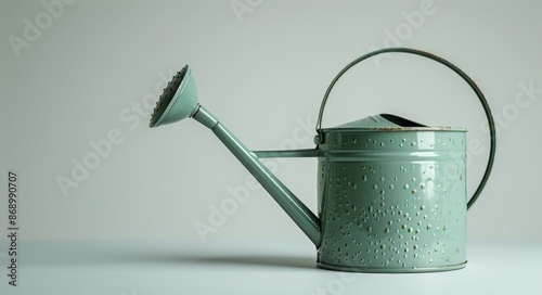 Green Ceramic Watering Can on White Surface