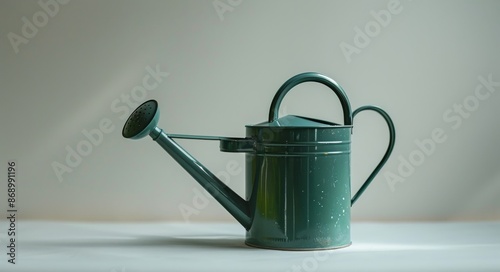 Green Watering Can With Double Handles on a White Background