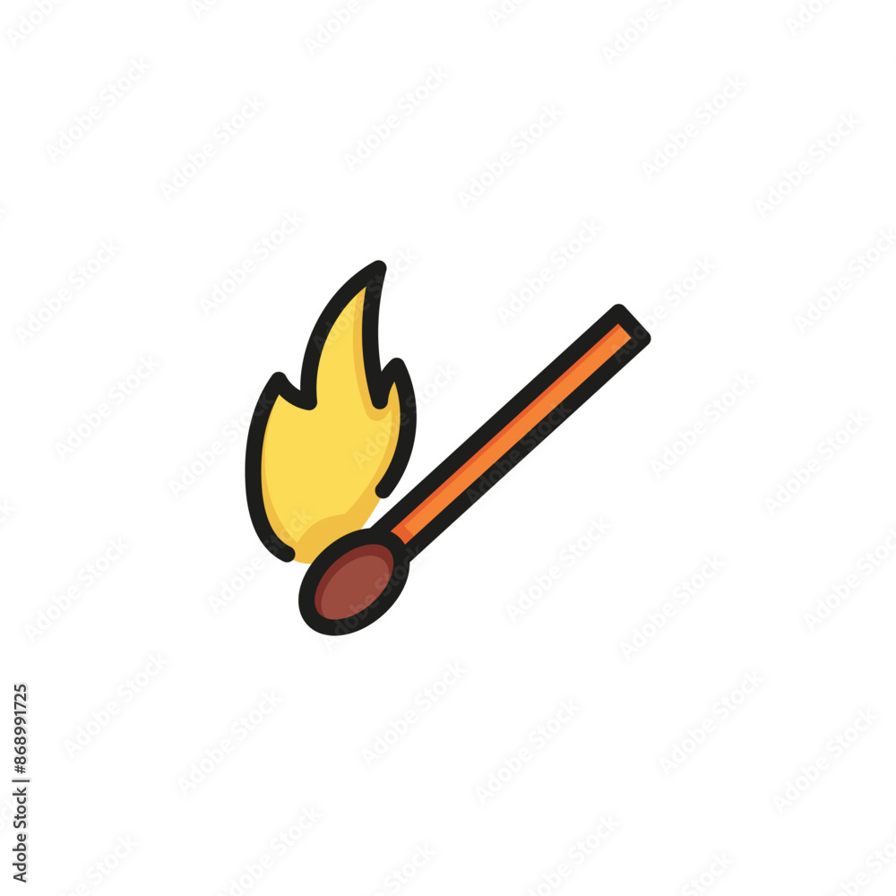 Match line icon. Matchstick, fire, flame. Light concept. Can be used for topics like igniting, camping, campfire, danger Match line icon. Matchstick, fire, flame. Light concept. Can be used for topics like igniting, camping, campfire, danger