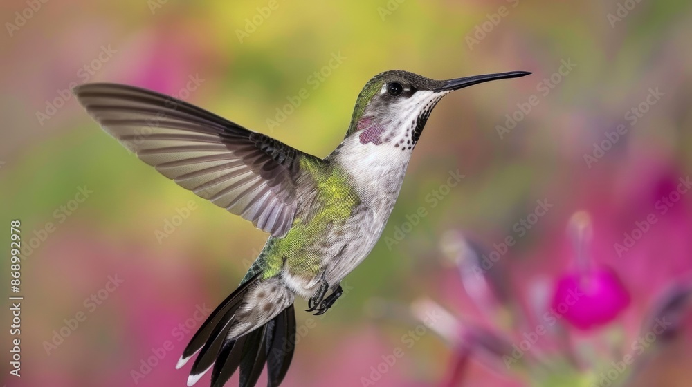 Fototapeta premium Hummingbird with Shiny Feathers in the Garden