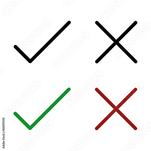 Set of thin check and cross marks icons