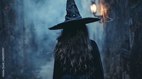 Vintage Halloween witch with metallic silver accents