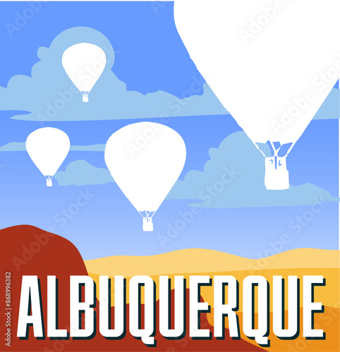 albuquerque new mexico with hot air balloon silhouette