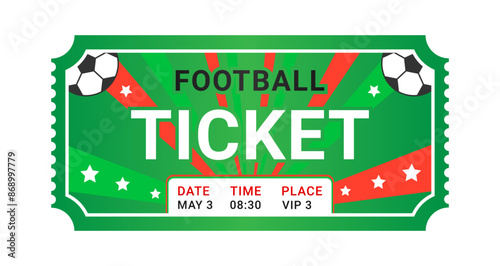 Ticket or pass icon for a football game on white background