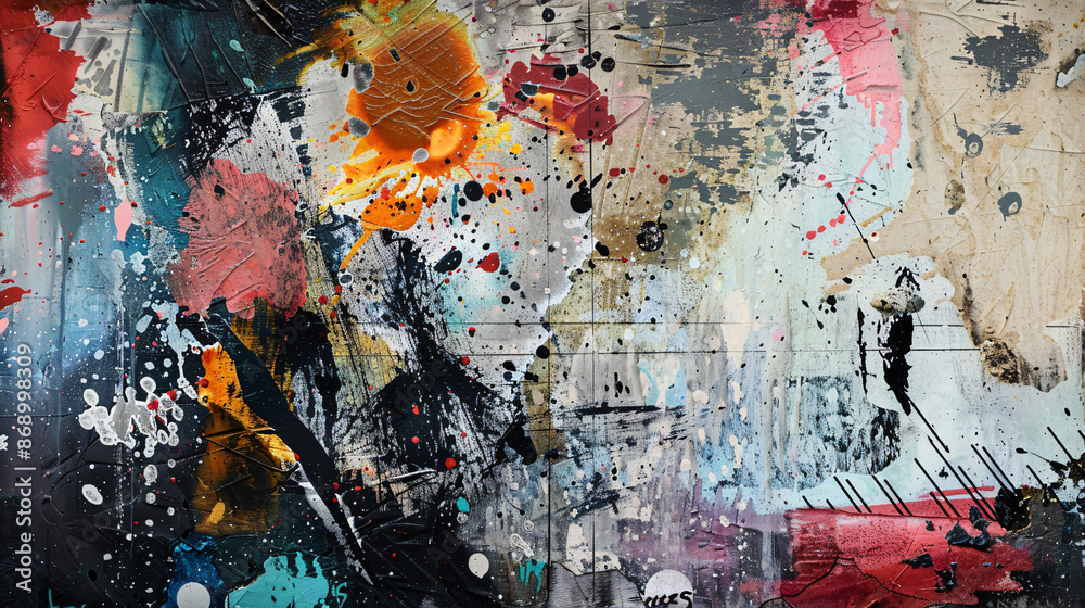Fototapeta premium Artistic Chaos - Abstract Collage of Textures and Paint Splashes for Creative Background Design