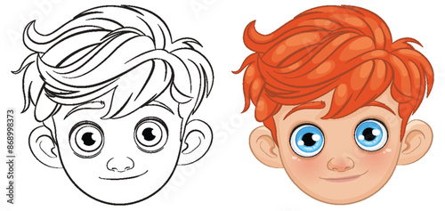 Color and outline versions of a boy's face