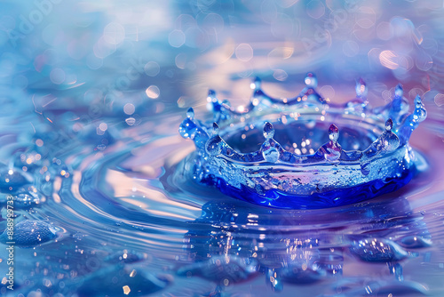 Regal blue water drop with a crown, symbolizing purity and elegance photo