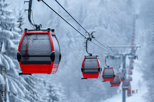 Cable cars at a ski resort, winter sports and travel photo