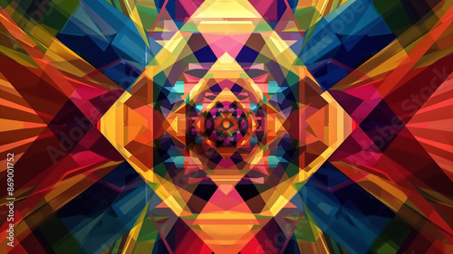 Vibrant Geometric Abstract Art with Multicolored Symmetrical Patterns and Bold Shapes